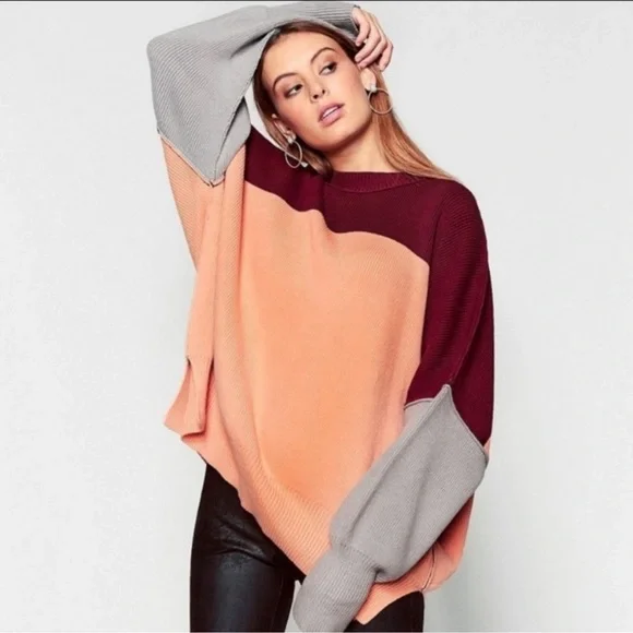 Free People Easy Street Sweater Size XS Color Block Pullover Ribbed Knit Relaxed