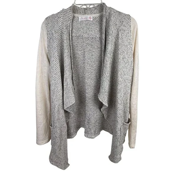 Dahlya Poppa Women's Tier-Draped Long-Sleeve Open-Front Cardigan Sweater Size M