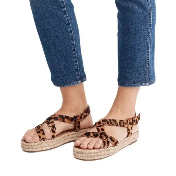 NWOB Madewell The Malia Espadrille Platform Calf Hair Leather Sandals Size 10