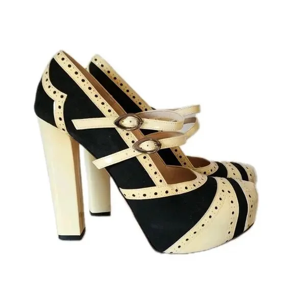 Marchez Vous Italian Spectator Pumps Sz 9 Black/Yellow 5