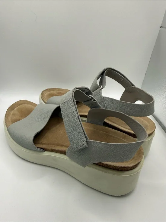 ECCO Flowt Women's Grey Leather Cork-Heeled Wedge Sandal Size 40 EU/9 US Comfort