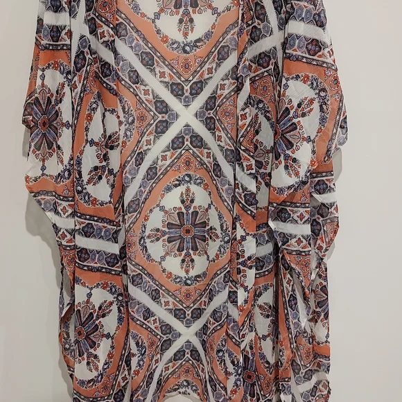 Xhilaration Boho Women's Orange and Blue Pattern Cover Up
