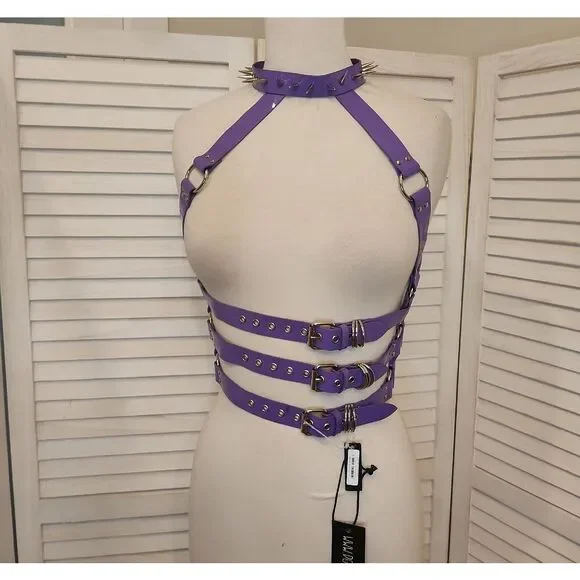 Dolls Kill Spiked Purple Harness Belt Size M NWT