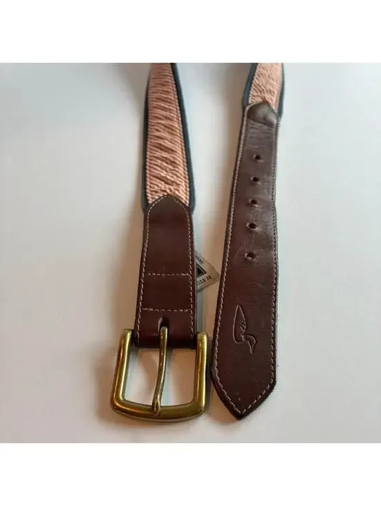 Great Lakes Collection American Made Canvas Leather Belt Size 32 Brass Buckle