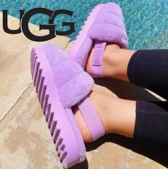 UGG Super Fluff Fur Slip-On Slingback Slipper Shoes