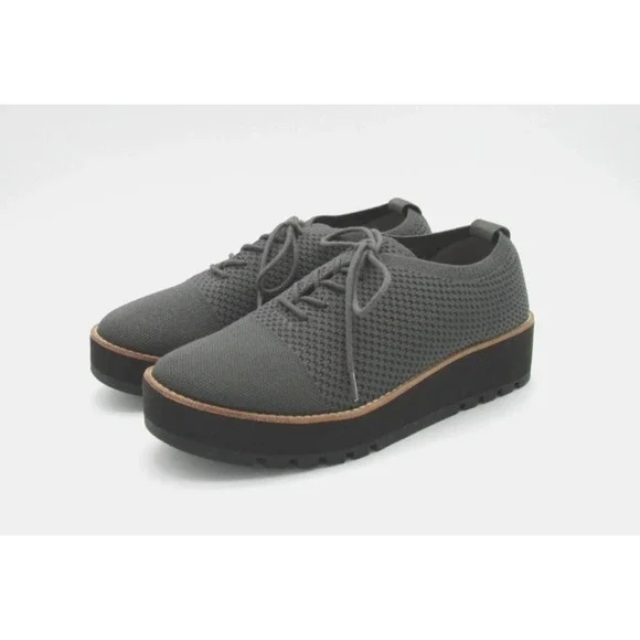 Eileen Fisher Eddy Gray Stretch Knit Platform Oxfords Womens Size 8.5