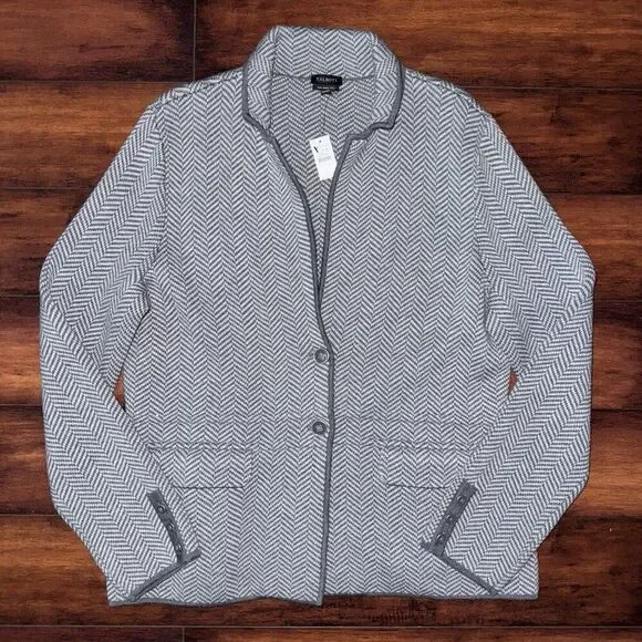 NWT Talbots 100% Merino Wool Knit Cardigan Blazer Gray Button Front Size L