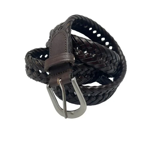 Braided Genuine Leather Belt Mens 42 Brown Adjustable Woven Western Outdoor