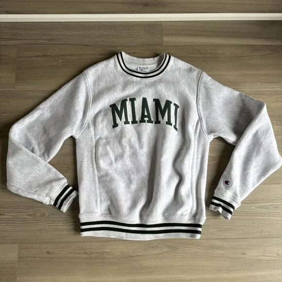 Champion Reverse‎ Weave Crewneck University Of Miami Hurricanes Small Adult