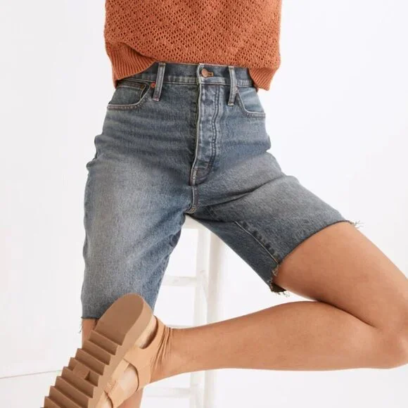 MADEWELL High-Rise Long Denim Shorts in Brightwood Wash