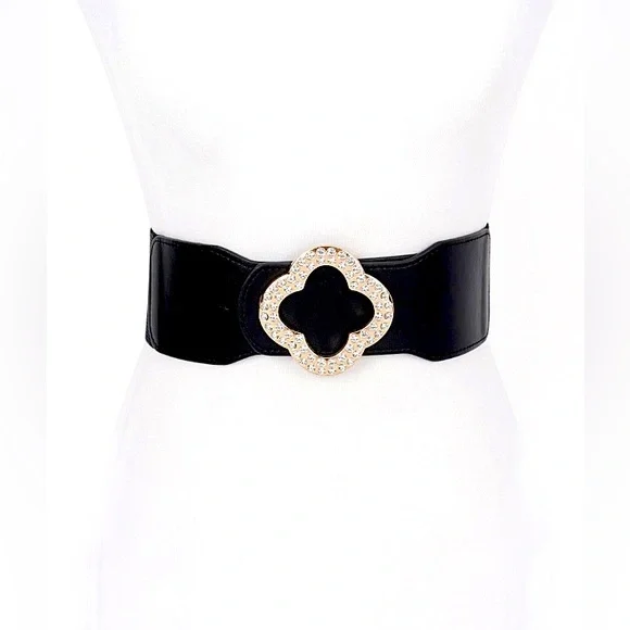 Black Vegan Leather Elastic Statement Belt