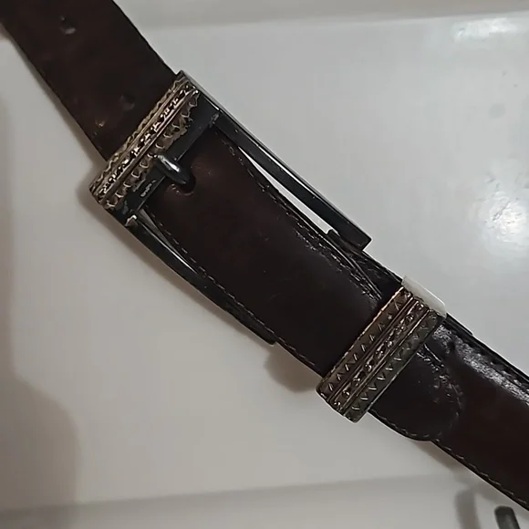 Brighton Vintage Leather Belt sz S Brown with Silvertone hardwear Pre-owned