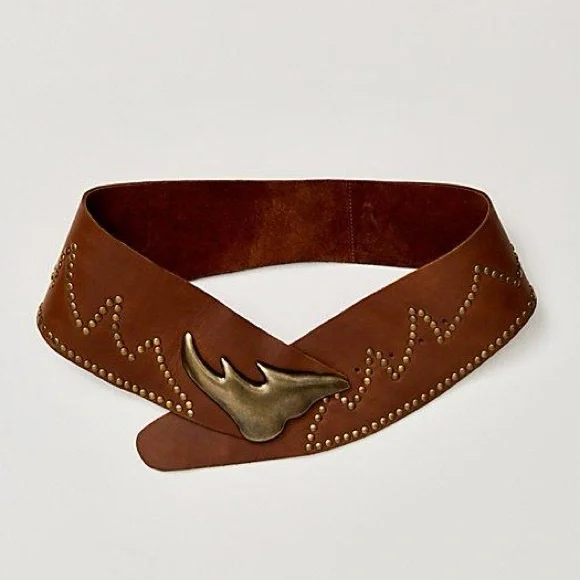 NWT Free People Adorn Studded Leather Waist Belt Cognac