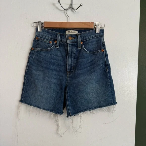 Madewell dark wash long high rise denim shorts size 23