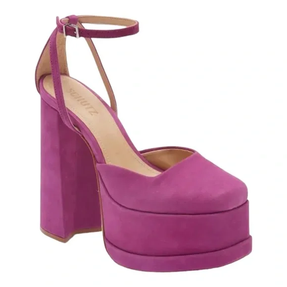 SCHUTZ Luan Suede Fuchsia Pink Platform Ankle Heels