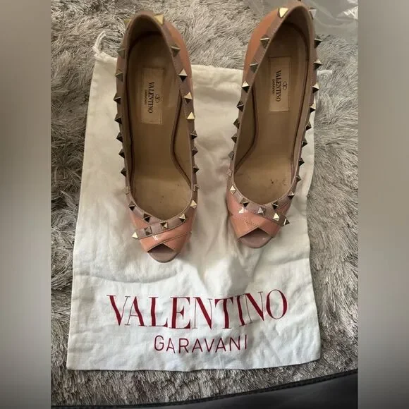 Valentino logo stud open toe shoes baby doll pump Rockstud Platform heels
