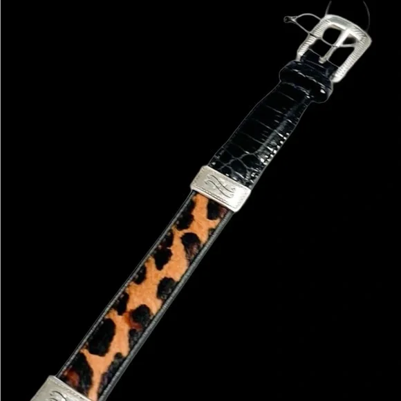 BRIGHTON Leather & Calf Hair Multi-Animal Print Belt with Silver Buckle Size Sm