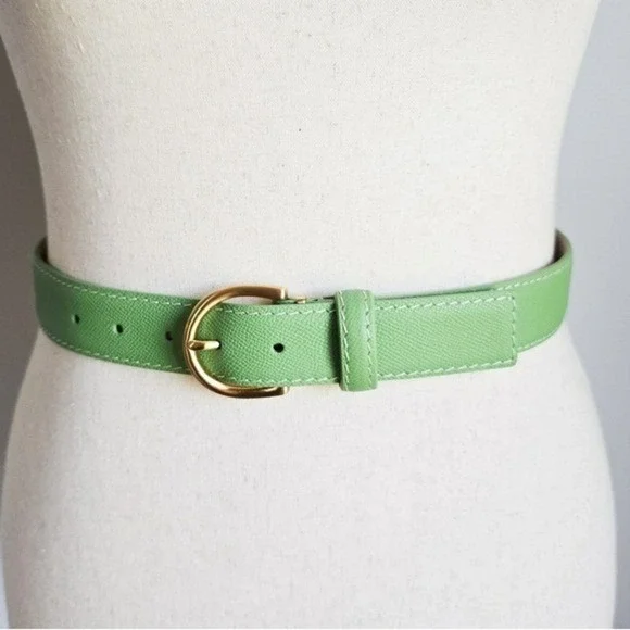 LEN L.E.N. Lifestyle Epsom Leather Apple Green Pebbled Women Belt SZ 8 10 Preppy
