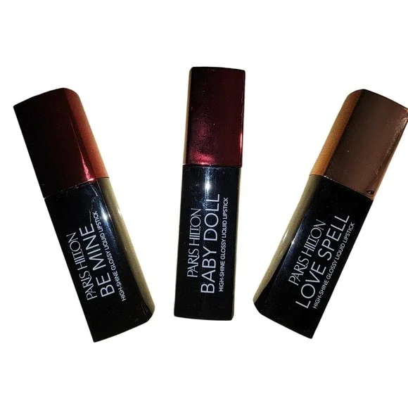 Paris Hilton High-Shine Glossy Liquid Lipstick Set Be Mine Baby Doll Love Spell