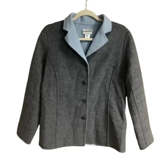 Pendleton Gray Light Blue Reversible Women's Small Button Down Cardigan EUC