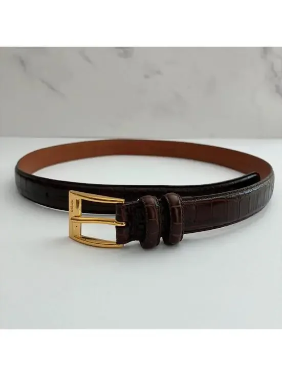 Ralph Lauren Brown Croc Embossed Genuine Leather Belt Buckle Women’s L 33-35”