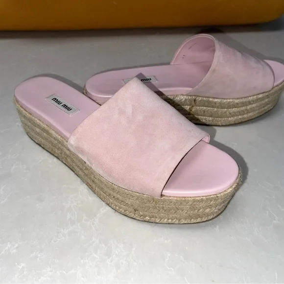 Miu Miu Pink Platform Espadrille Sandals GUC