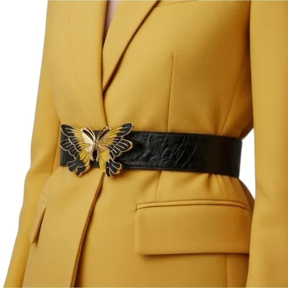 Vintage Chic Black and Gold Butterfly EEL SKIN Belt waist 32