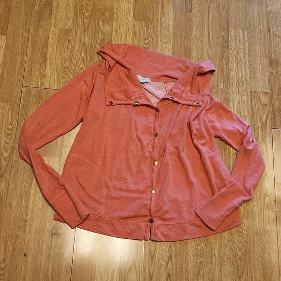 Lucky Lotus coral snap front cardigan sz XS