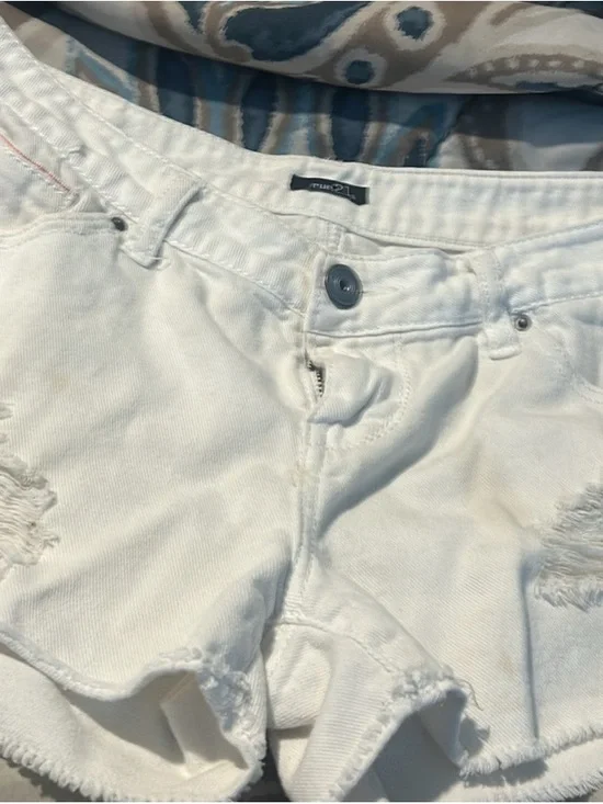 White Distressed Denim Shorts