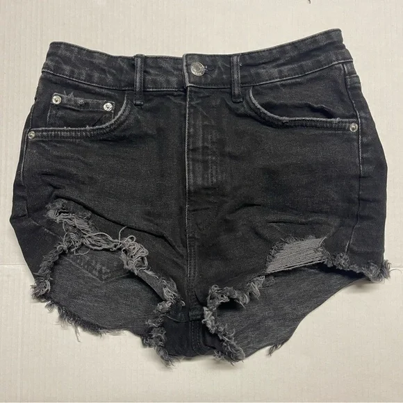 Distressed Black Denim Shorts