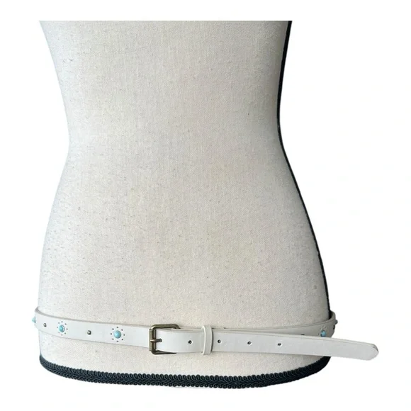 Vintage White Belt with Blue Stone Details Leather Belt Size L