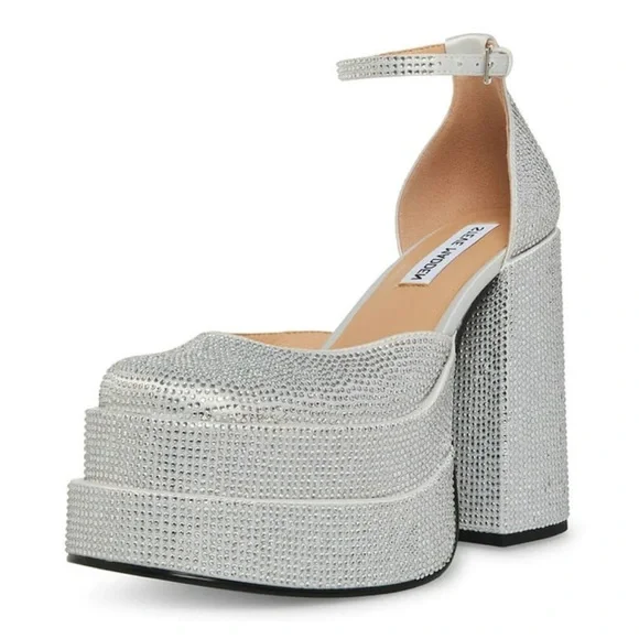 Steve Madden Silver Charlizer Super Chunky Platform Y2K Inspired Heels NWOT 8.5