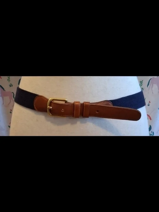 EUC Vintage Y2K Coach Navy Linen & Tan Leather Casual Prep Everyday Belt 39in
