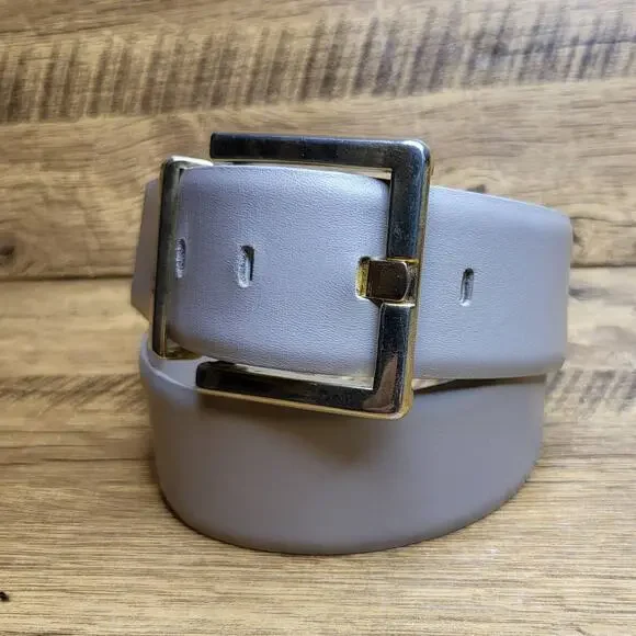 VTG B. G. Street Beige Tan Leather Belt Womens Medium Gold Buckle 80s