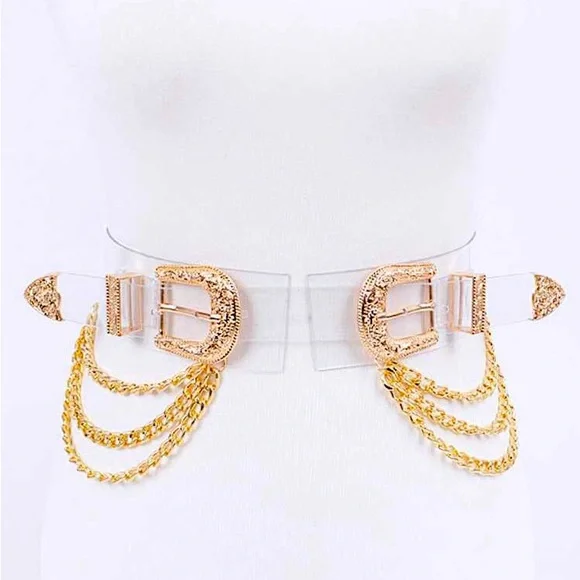 Plus Size Western Clear & Gold Chain Corset Statement Belt