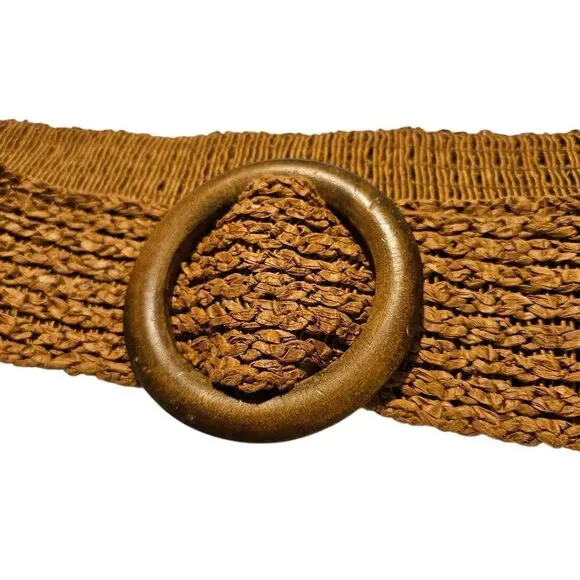 Woven Brown Belt with Circular Buckle Waist 32