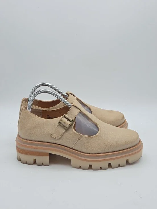 Korks Vega Platform Lug Sole Mary Jane Shoes Cream Women's 8