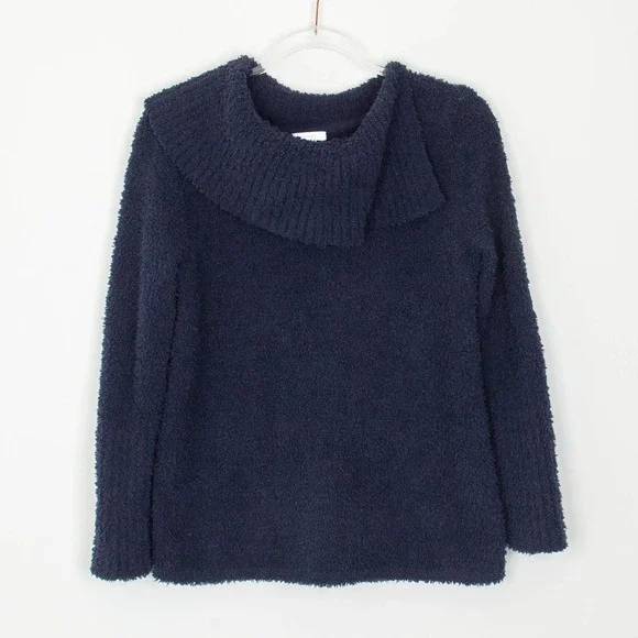 Pure Jill Navy Blue‎ Soft Cozy Cowl Neck Pullover Sweater S Petite Fuzzy Winter