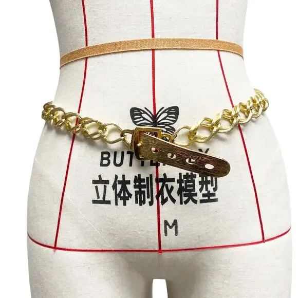 Vintage Womens Gold Tone Chain Detail Buckle Belt 90s Y2K
