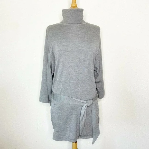 Turtleneck Belted Pocketed Sweater Tunic