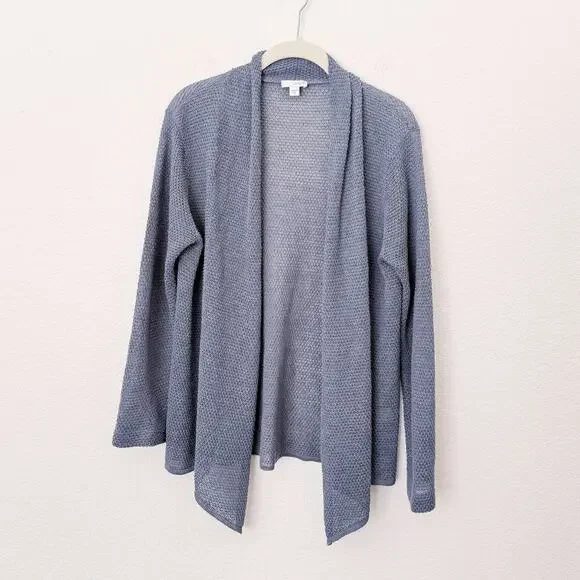 [J. Jill] Pure Jill Blue Gray Linen Blend Open Front Cardigan Sweater Sz Medium