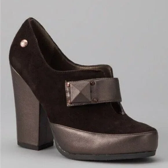 VTG 90’s Calvin Klein Brown Suede Platform Chunky Heel Retro Women’s Size 8.5