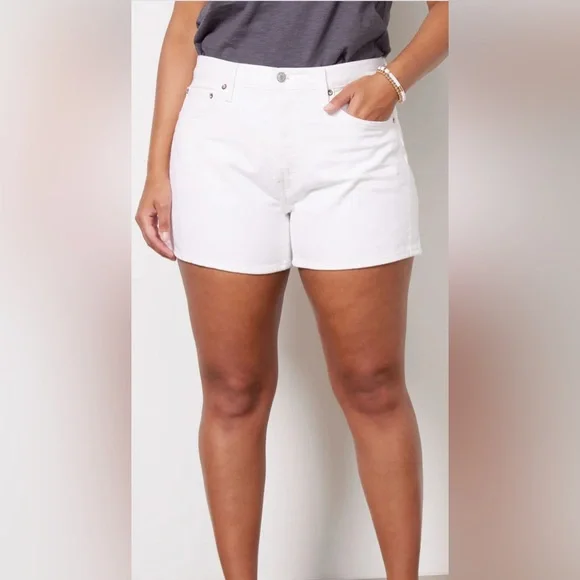 Agolde Parker Long Short High Rise Denim Shorts White Dough Size 32 NWT‎