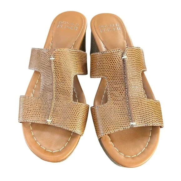 Donald‎ Pliner Disco Tan Snake Embossed Raffia Look Platform Slide Sandals 6M