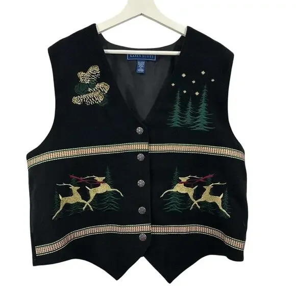 Vintage Karen Scott Women’s Holiday Reindeer Vest Size XL