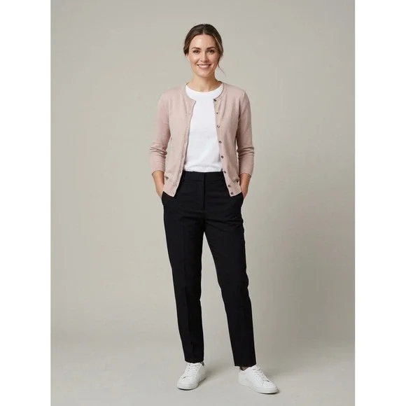 HM Basics Women Pink Crew Neck Button Front 3/4 Sleeve Cardigan Sweater XS
