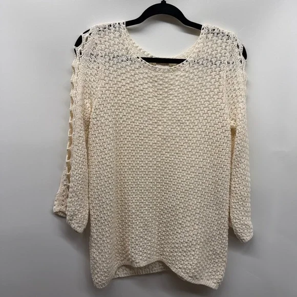 Chicos Cream Cottagecore Fairycore Crochet Open Knit Sweater Small Boho Layering