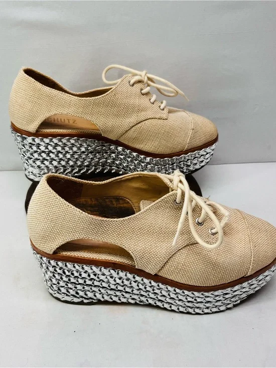 SCHUTZ Oxford Flatform Tresse Canvas Lace-Up wedges