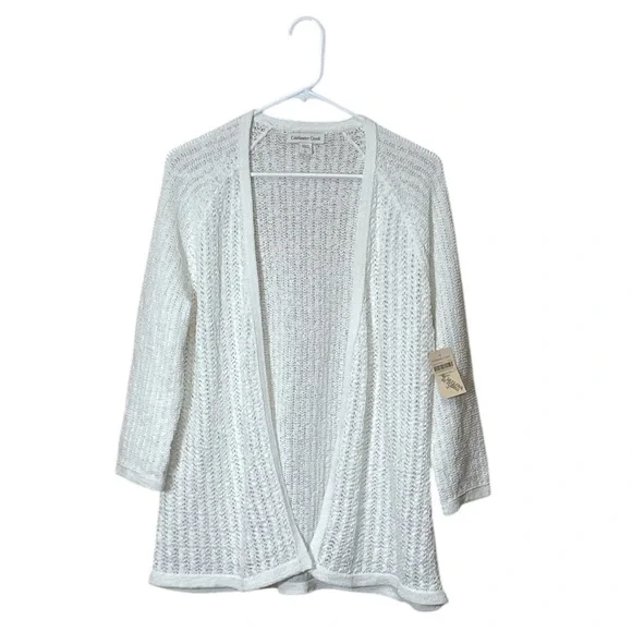 Coldwater Creek, White Soft Ribbon Yarn Cardigan,Size L,Made in Jordan