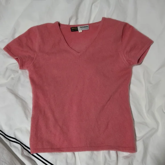 Pashmina Cashmere Pink V-Neck Sweater Size M